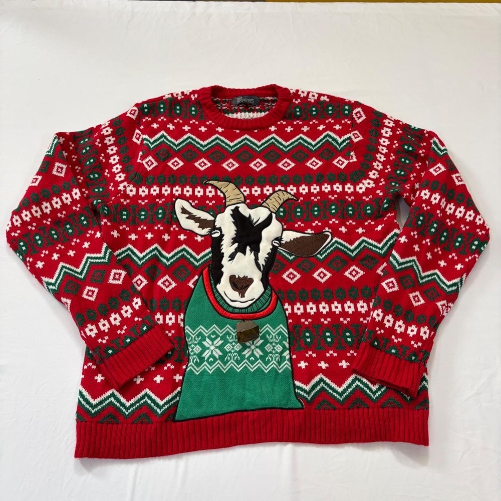 Ugly Christmas Sweater Goat with Bell Noise Maker Excellent Condition XXL